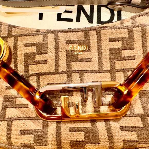 Fendi o lock fabric  and calf akin leather bag NWT - Picture 3 of 15